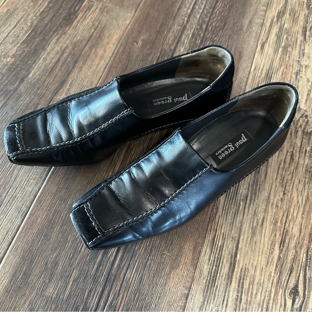 Paul Green square toe soft black leather loafer slip on shoes women 5 UK 7.5 US